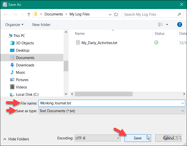 saving Notepad LOG file as a txt file type