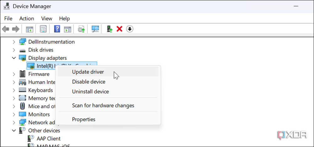 shows how to Update drivers from device manager on Windows