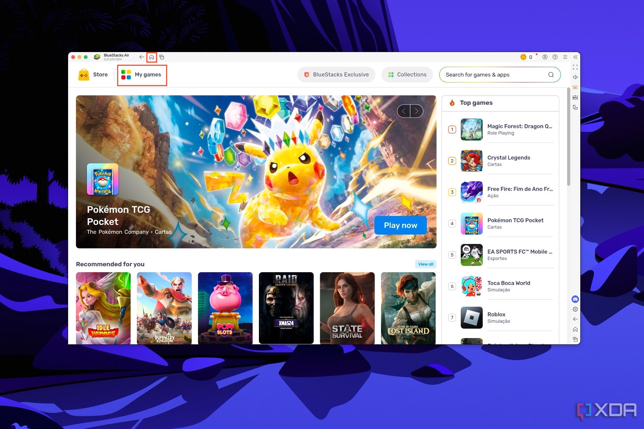 Captura de pantalla de la tienda de aplicaciones Bluestacks Air