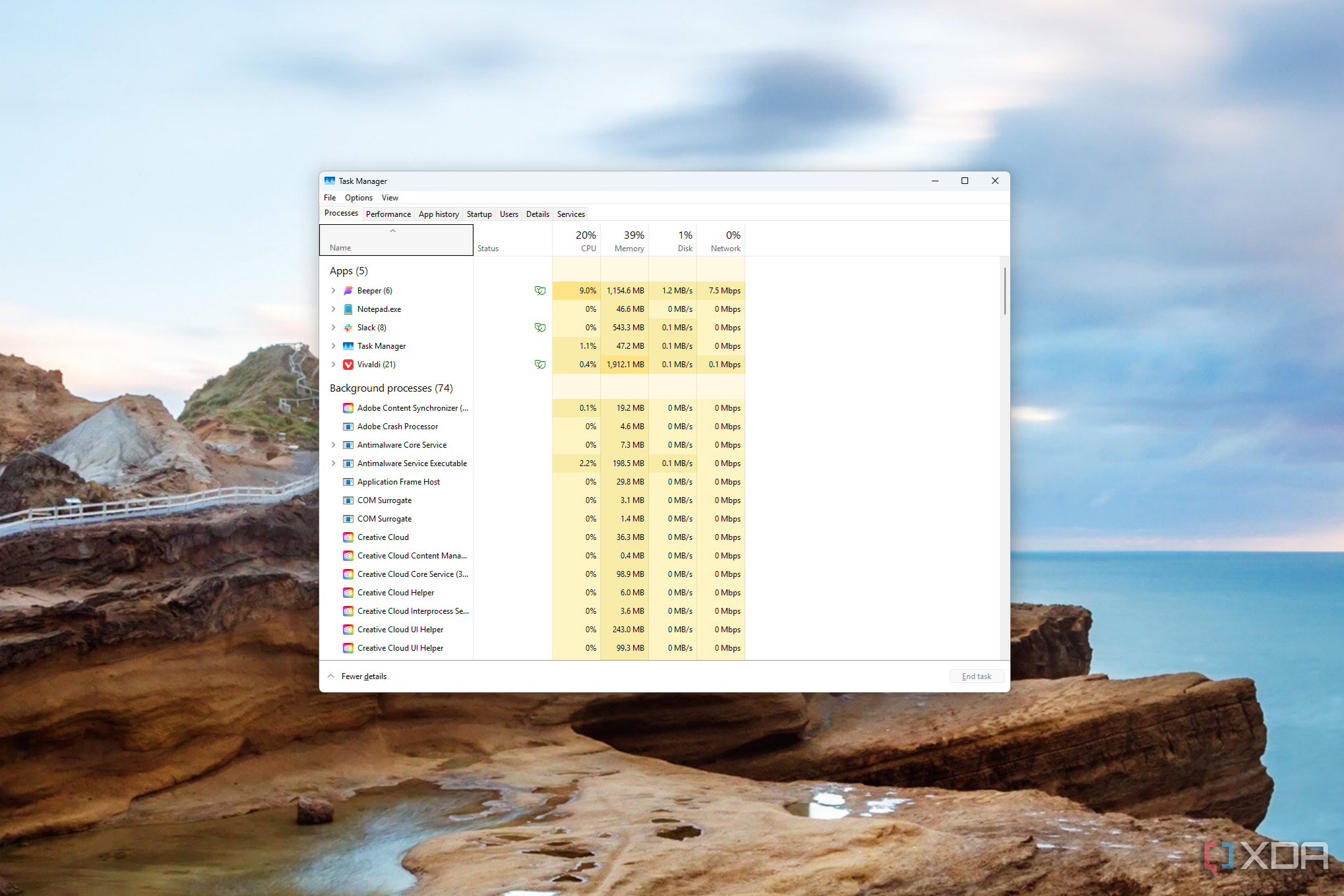 Screenshots of Task Manager with a classic UI on Windows 11