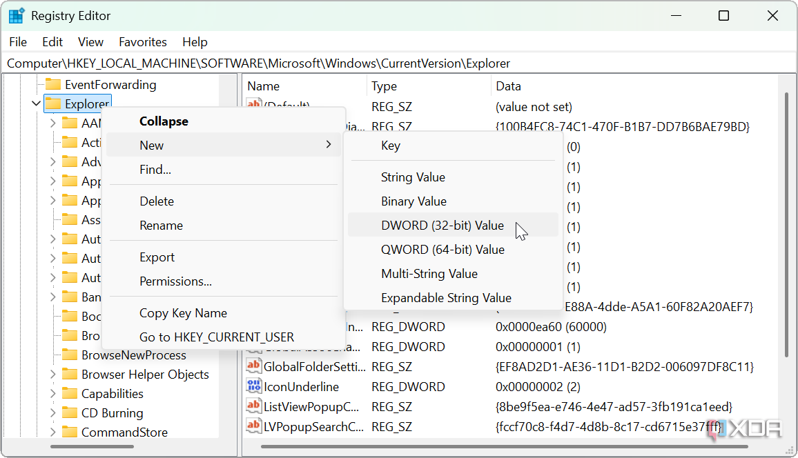 Crear un nuevo valor DWORD de 32 bits en el Registro de Windows