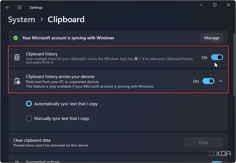 Muestra cómo habilitar el historial del portapapeles y la sincronización del portapapeles en todos los dispositivos en Windows 11