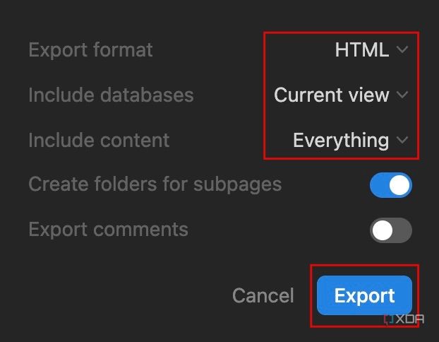 Formato de exportación en Notion