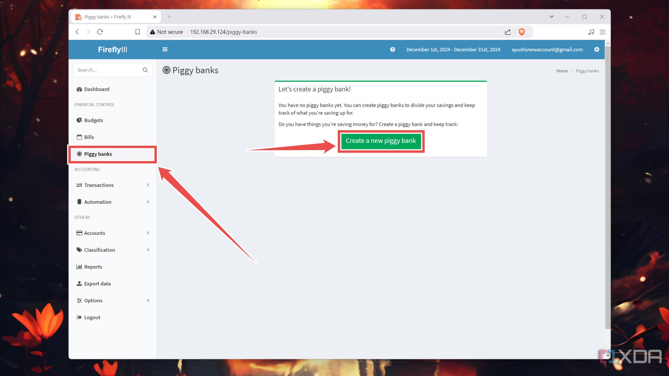 Cómo crear una alcancía en la interfaz web de Firefly III