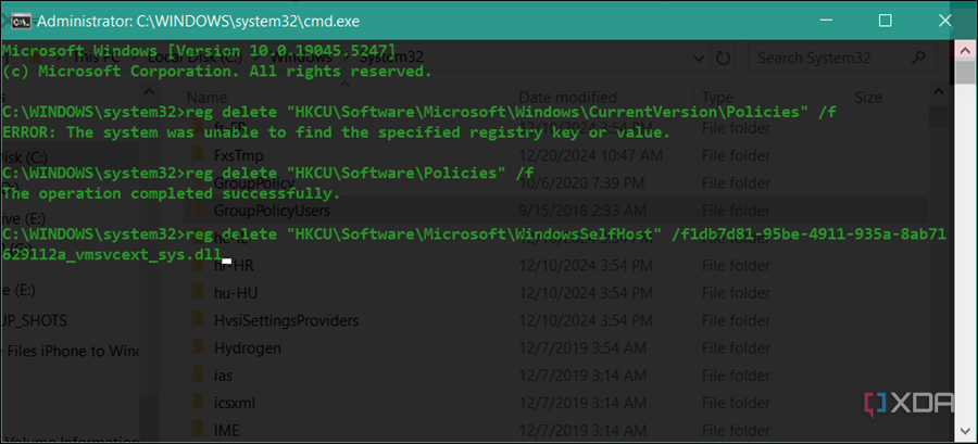 showing how to fix error running registry fix commands on windows