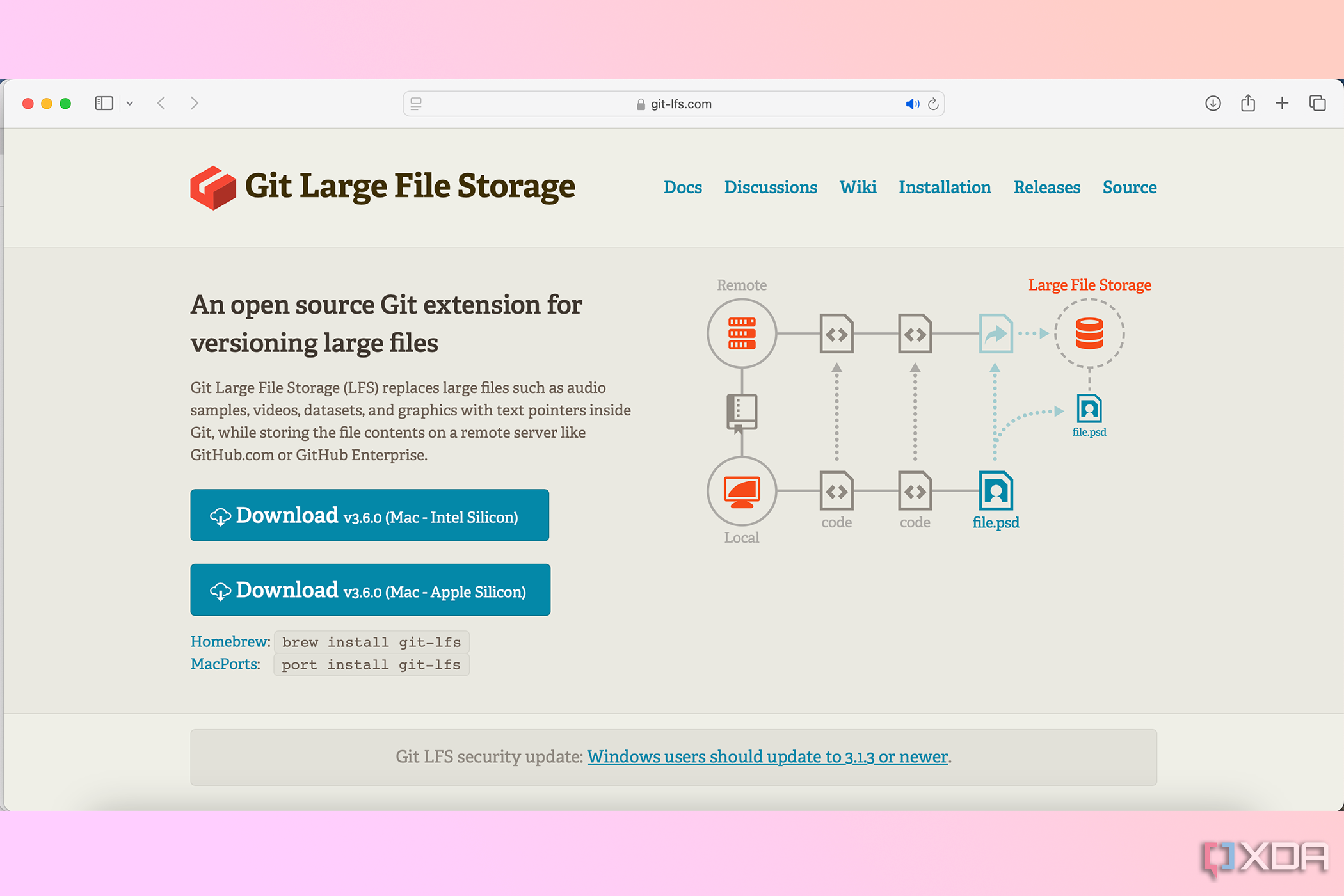 Página de inicio de Git Large File Storage (LFS)