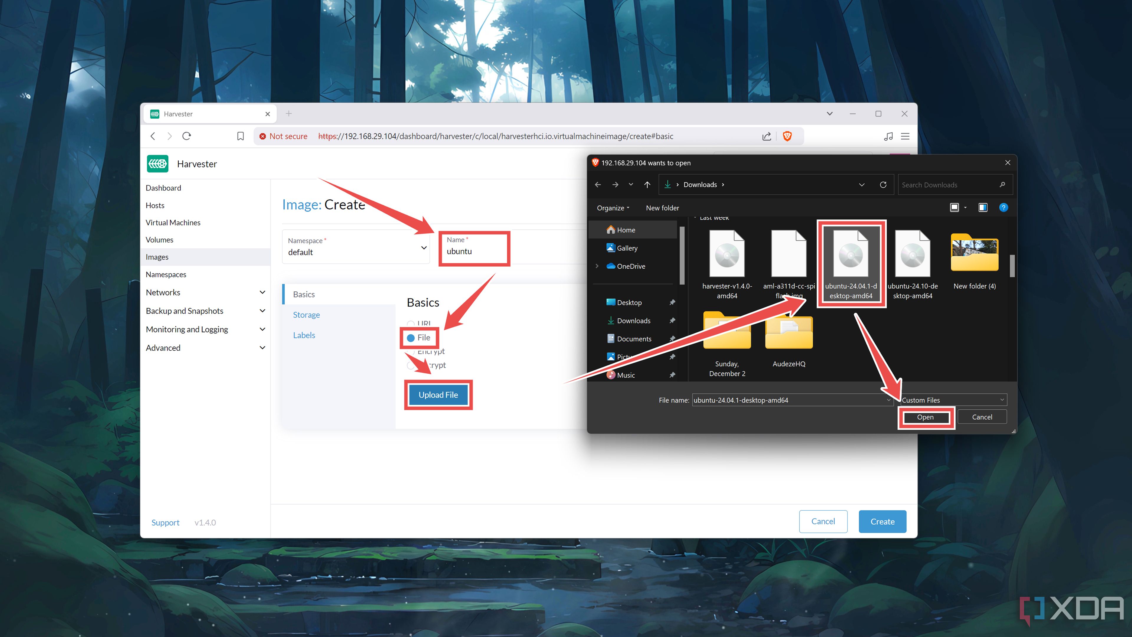 Cómo seleccionar un archivo ISO en la interfaz web de Harvester