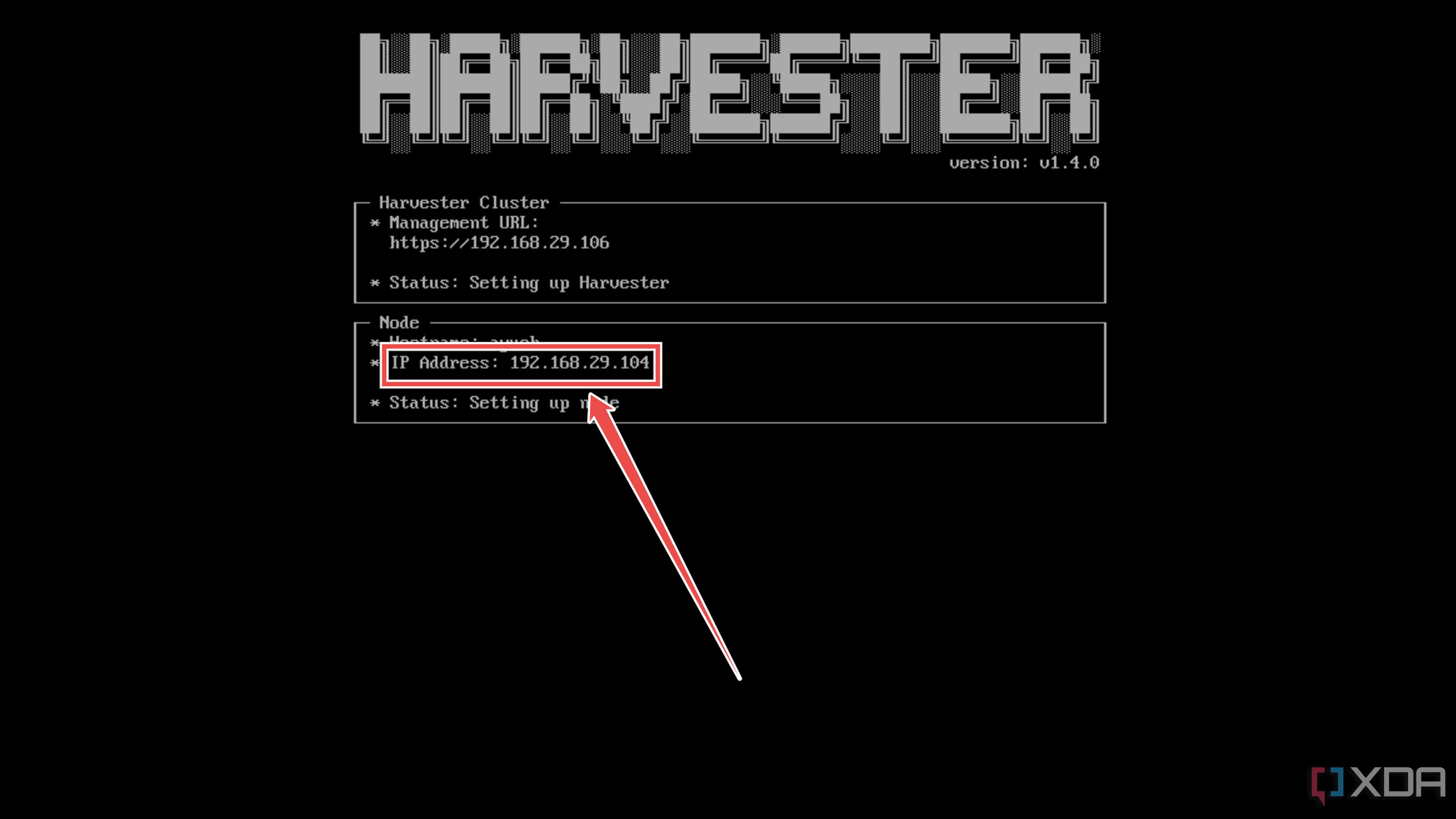 La dirección IPv4 visible en la interfaz de usuario de Harvester