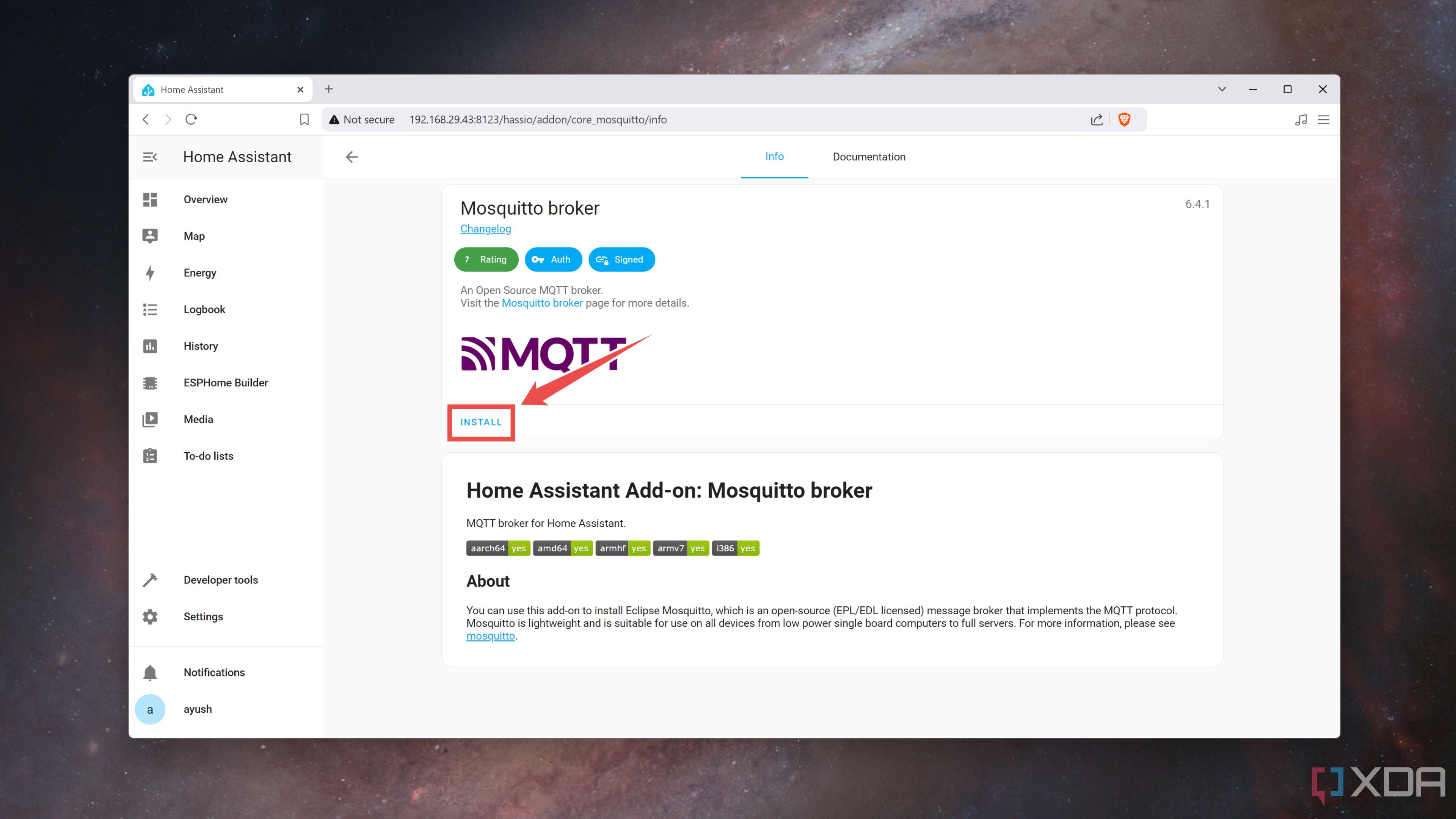 Instalación del broker Mosquitto en la interfaz web de Home Assistant