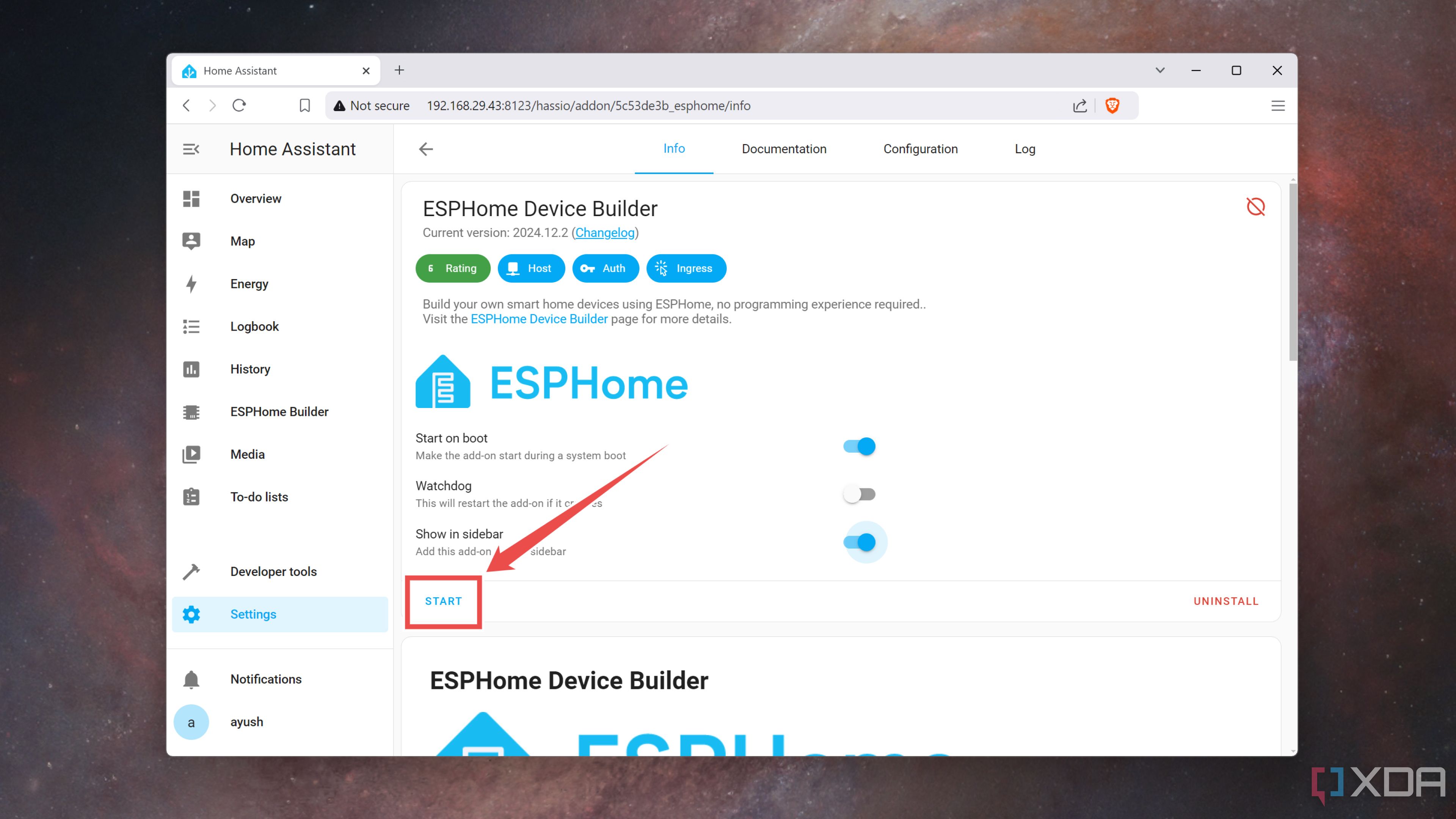 Cómo iniciar el servidor ESPHome en la interfaz web de Home Assistant