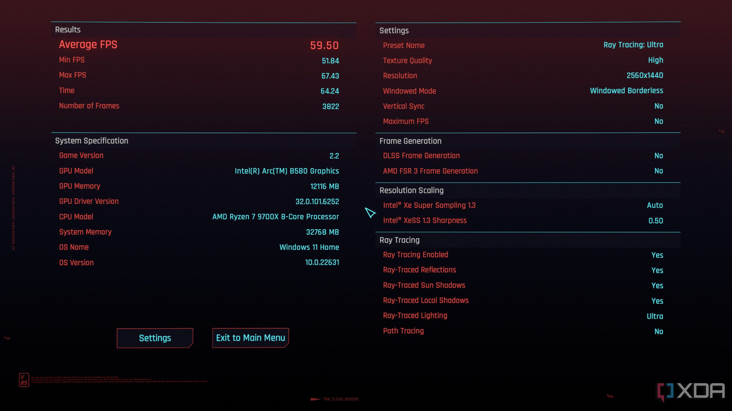 Resultados de la prueba comparativa Intel Arc B580 Cyberpunk 2077