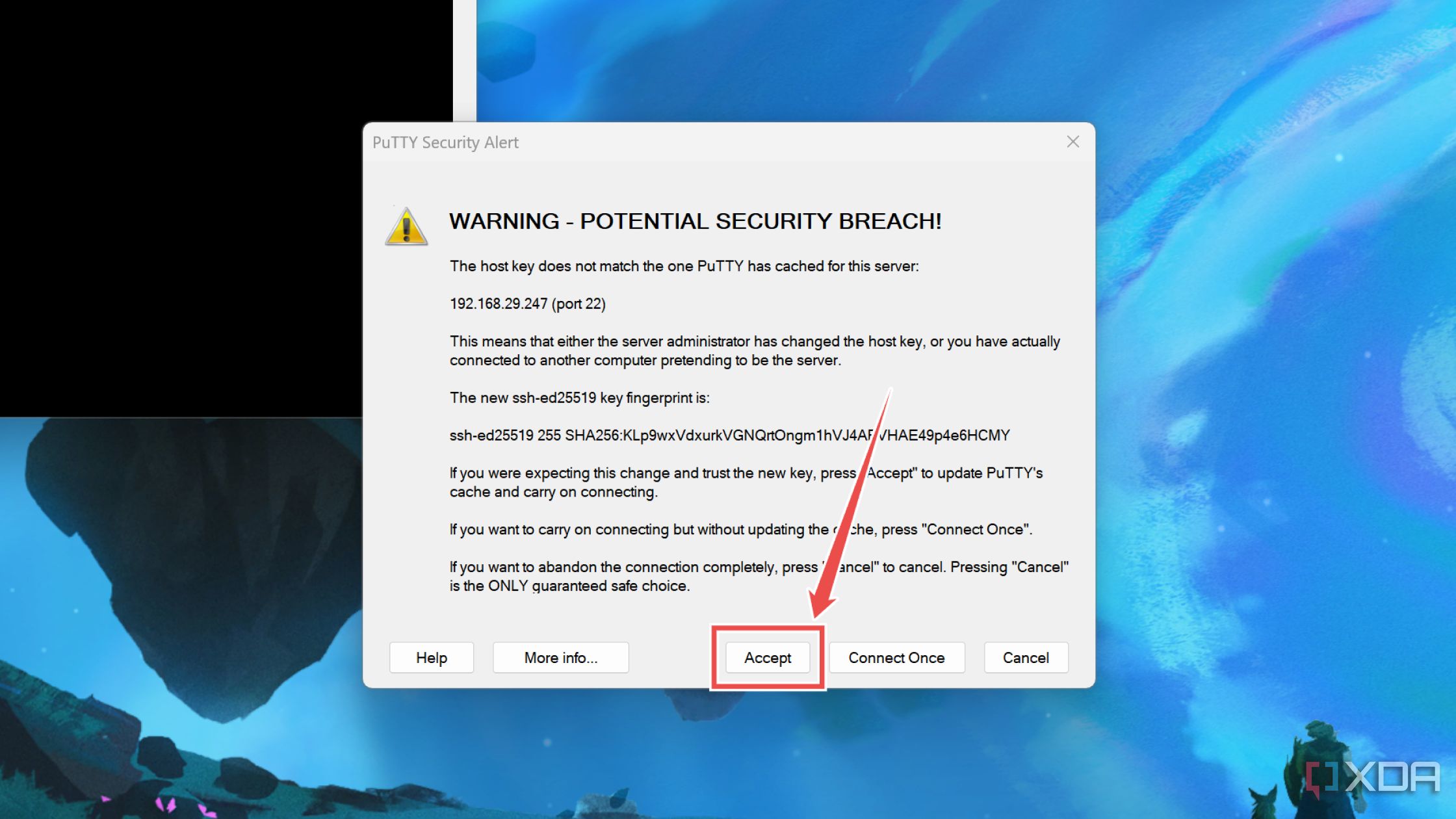 Cómo aceptar la ventana emergente de alerta de seguridad en PuTTY