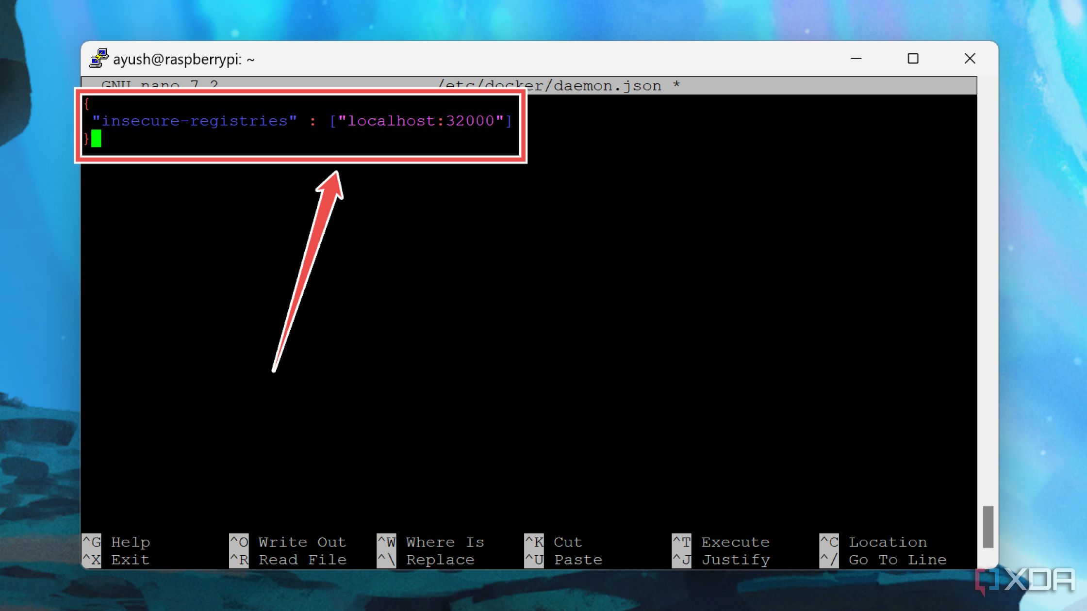 Agregar registros inseguros al archivo de configuración daemon.json