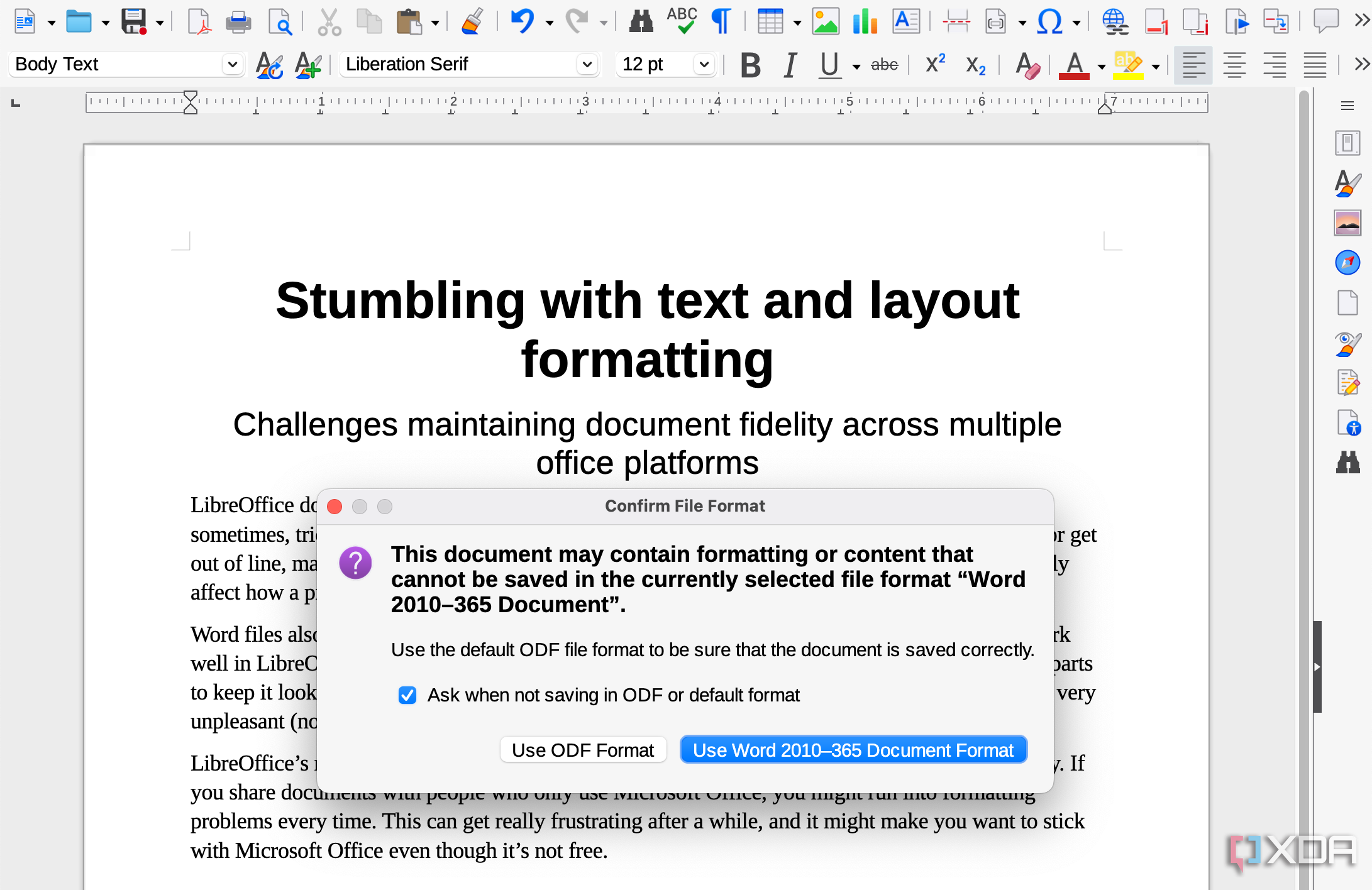 LibreOffice tiene problemas con el formato