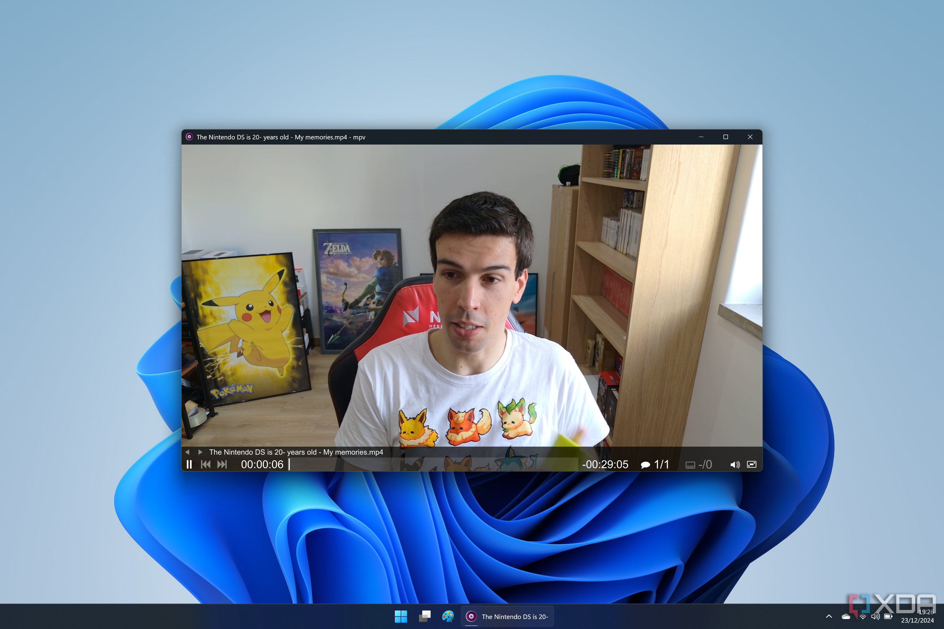 Captura de pantalla de Windows 11 ejecutando MPV reproduciendo un archivo de video