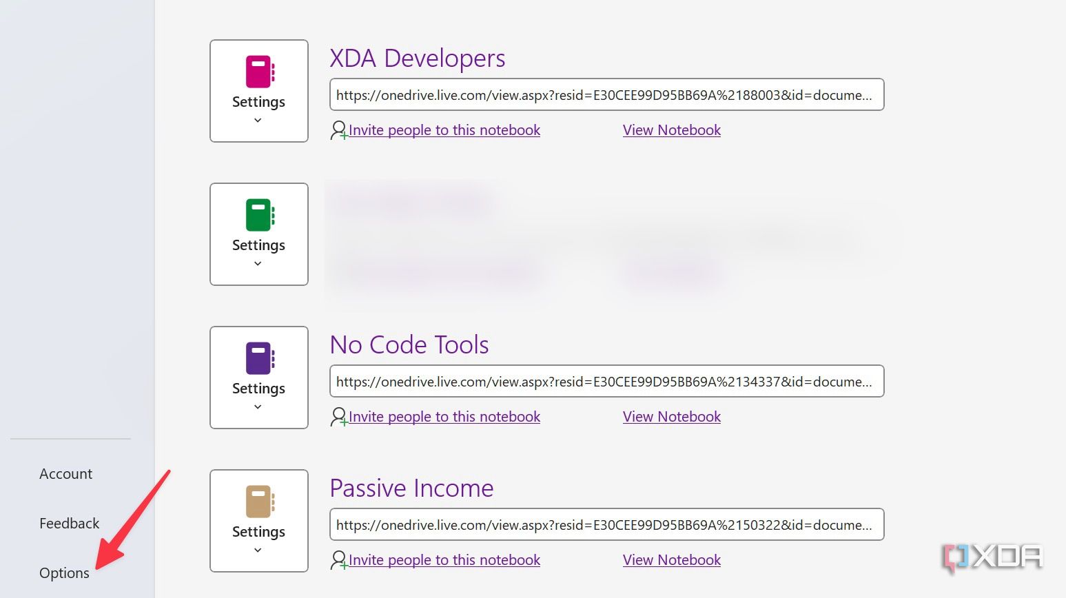 Open OneNote Options