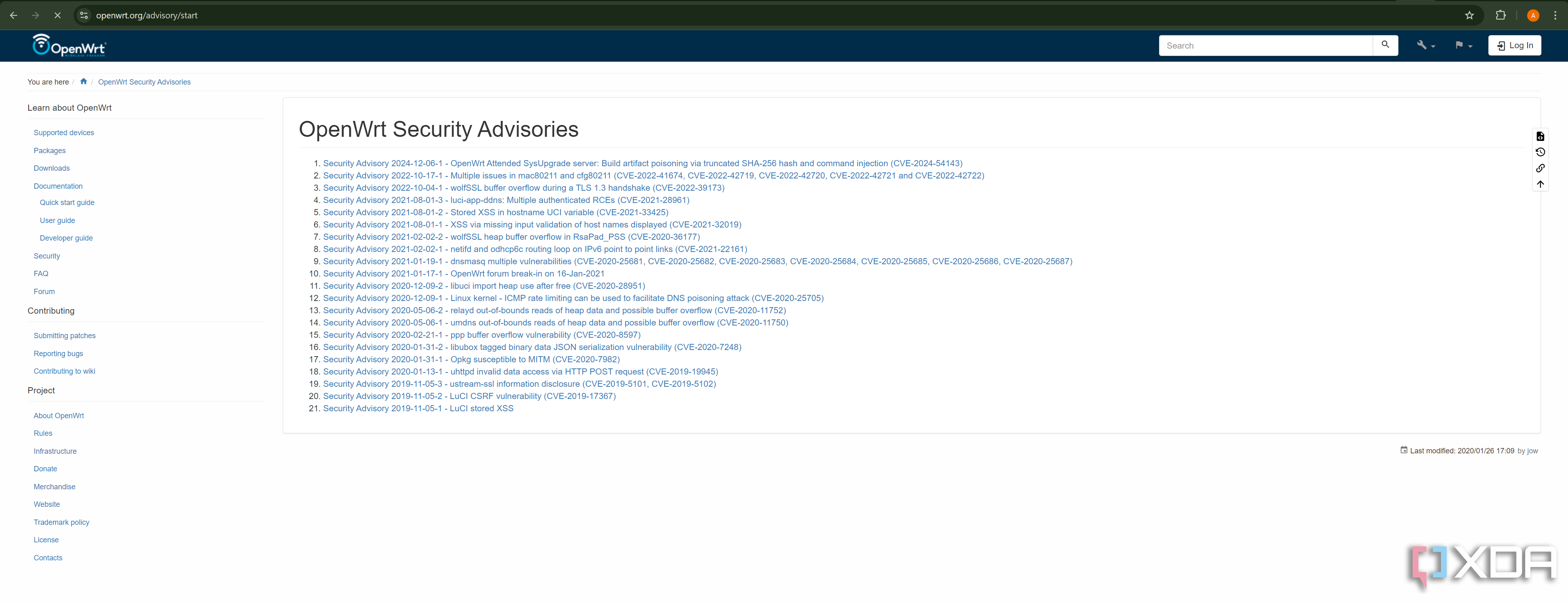 Avisos de seguridad enumerados en OpenWRT