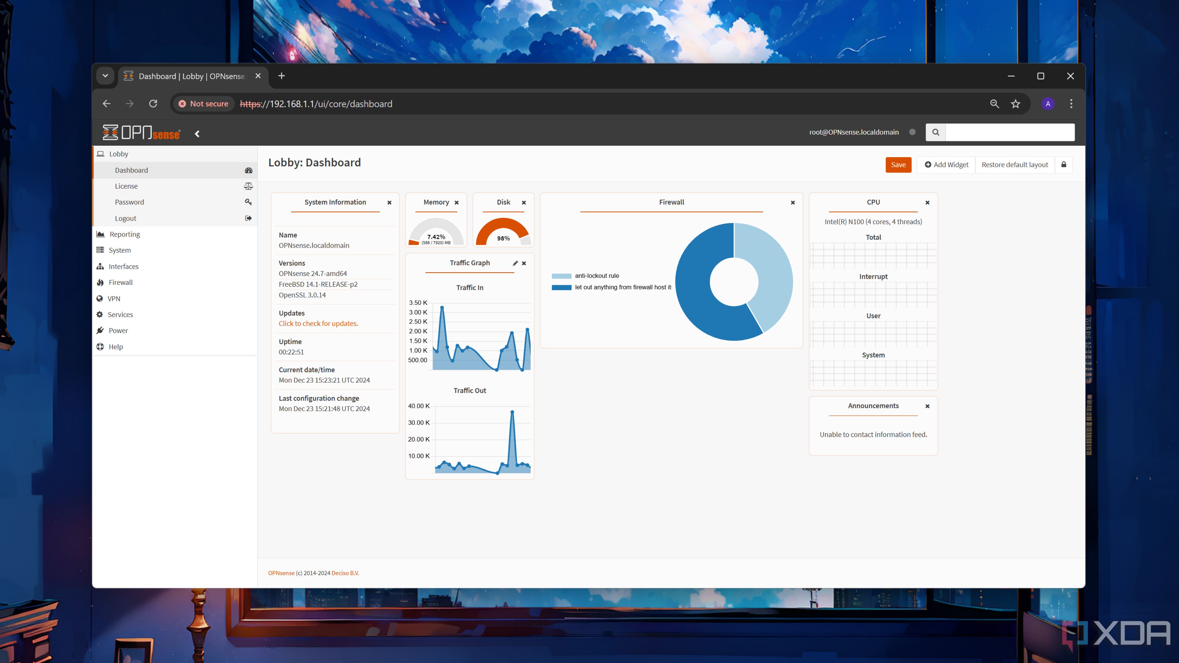 El panel de control de OPNsense