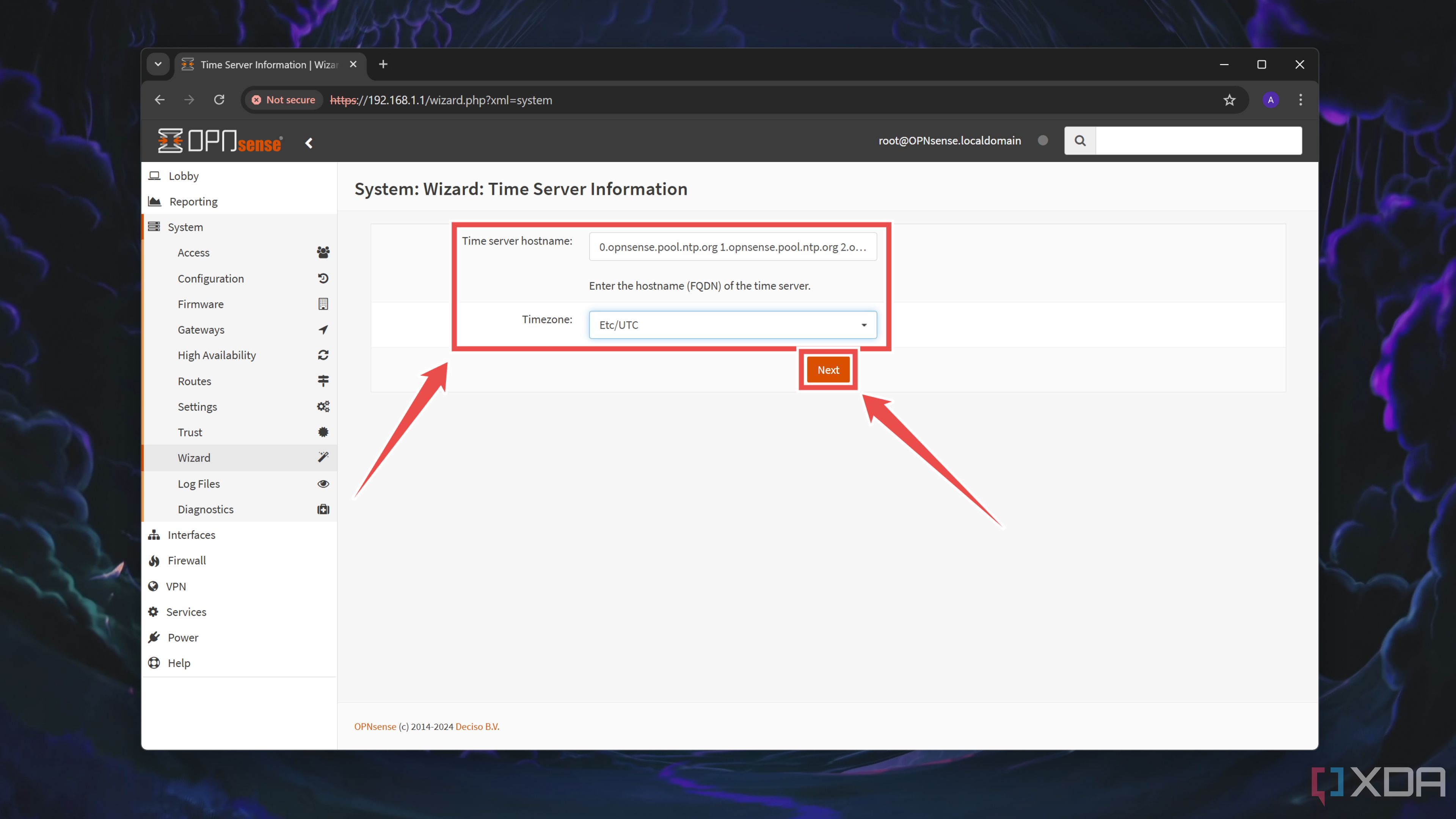 La pestaña Información del servidor de tiempo en la interfaz web de OPNsense