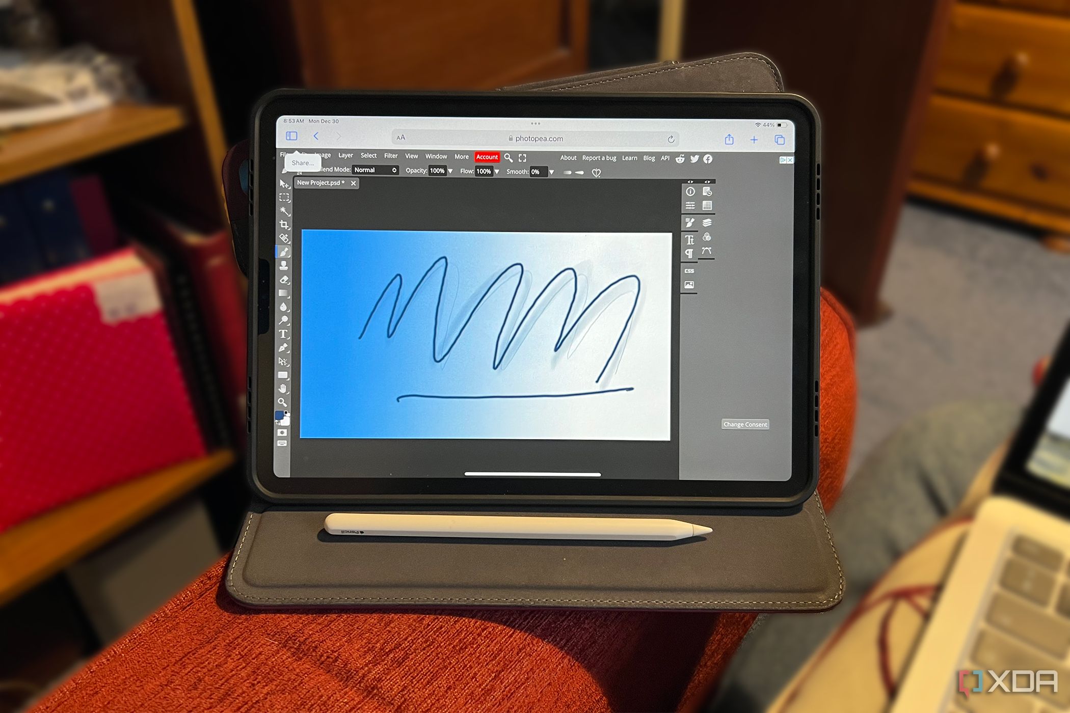 Photopea en un iPad Pro con Apple Pencil