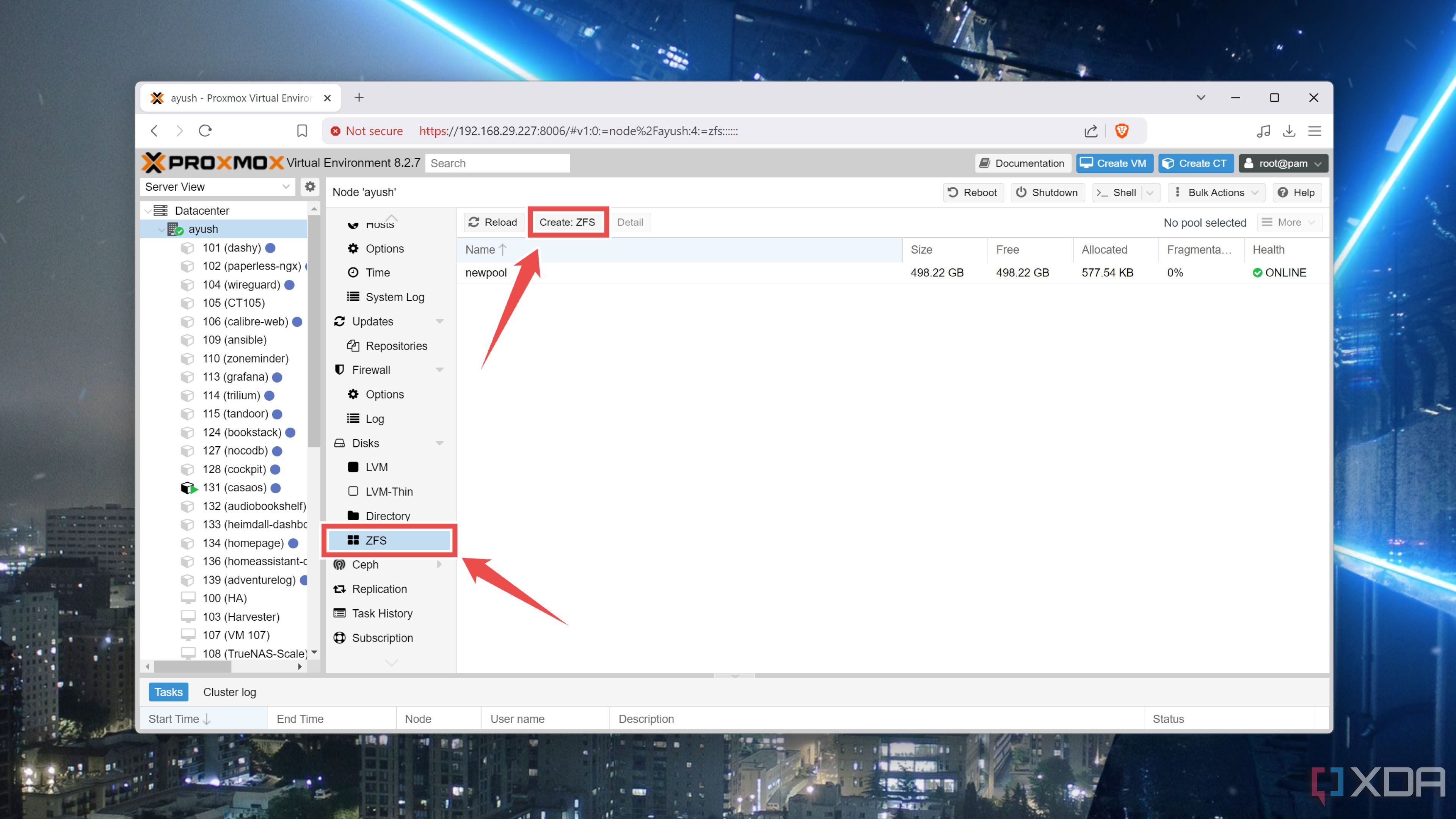 Creación de un grupo ZFS en Proxmox