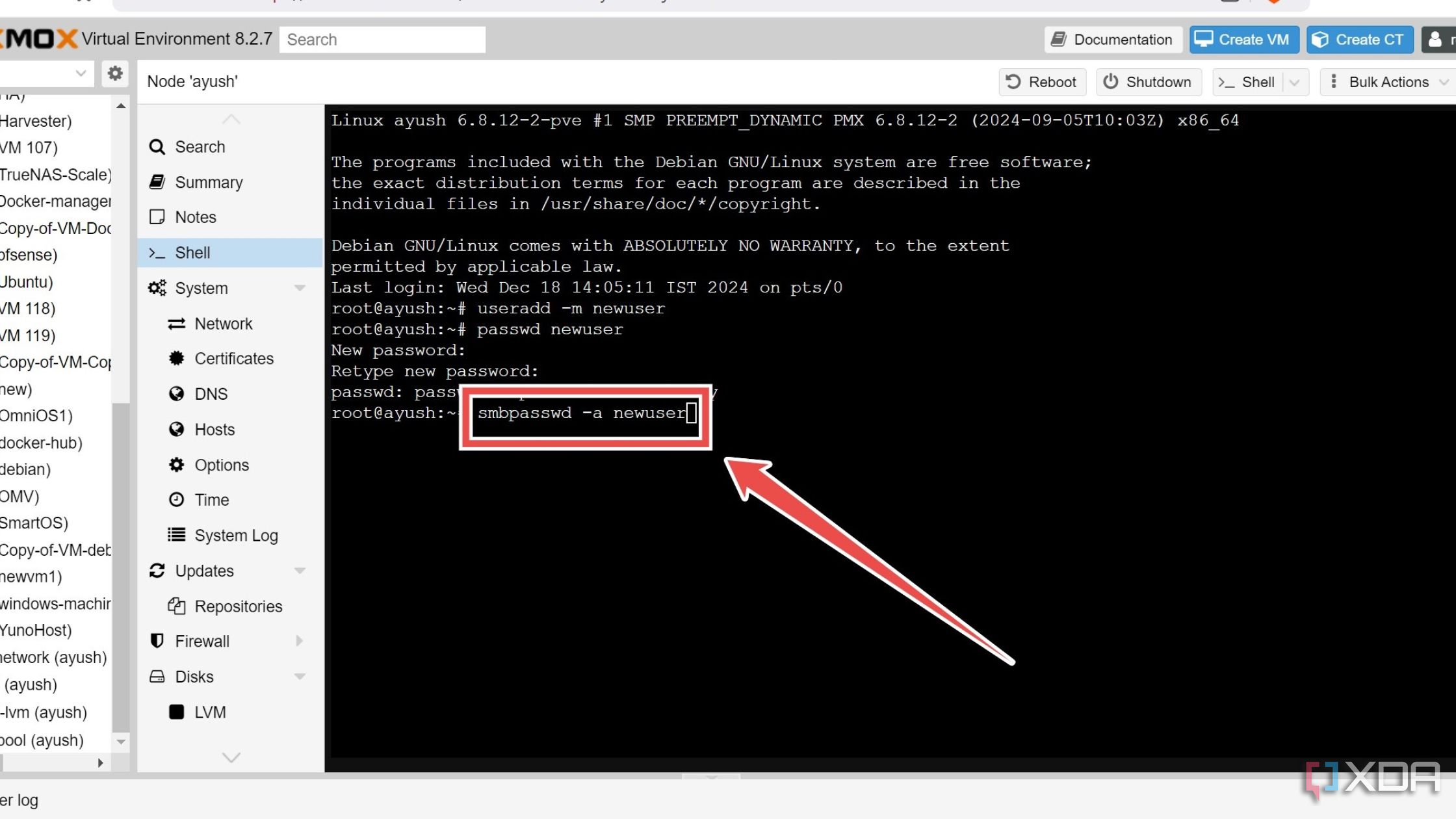 Creación de una contraseña SMB para un usuario de Proxmox