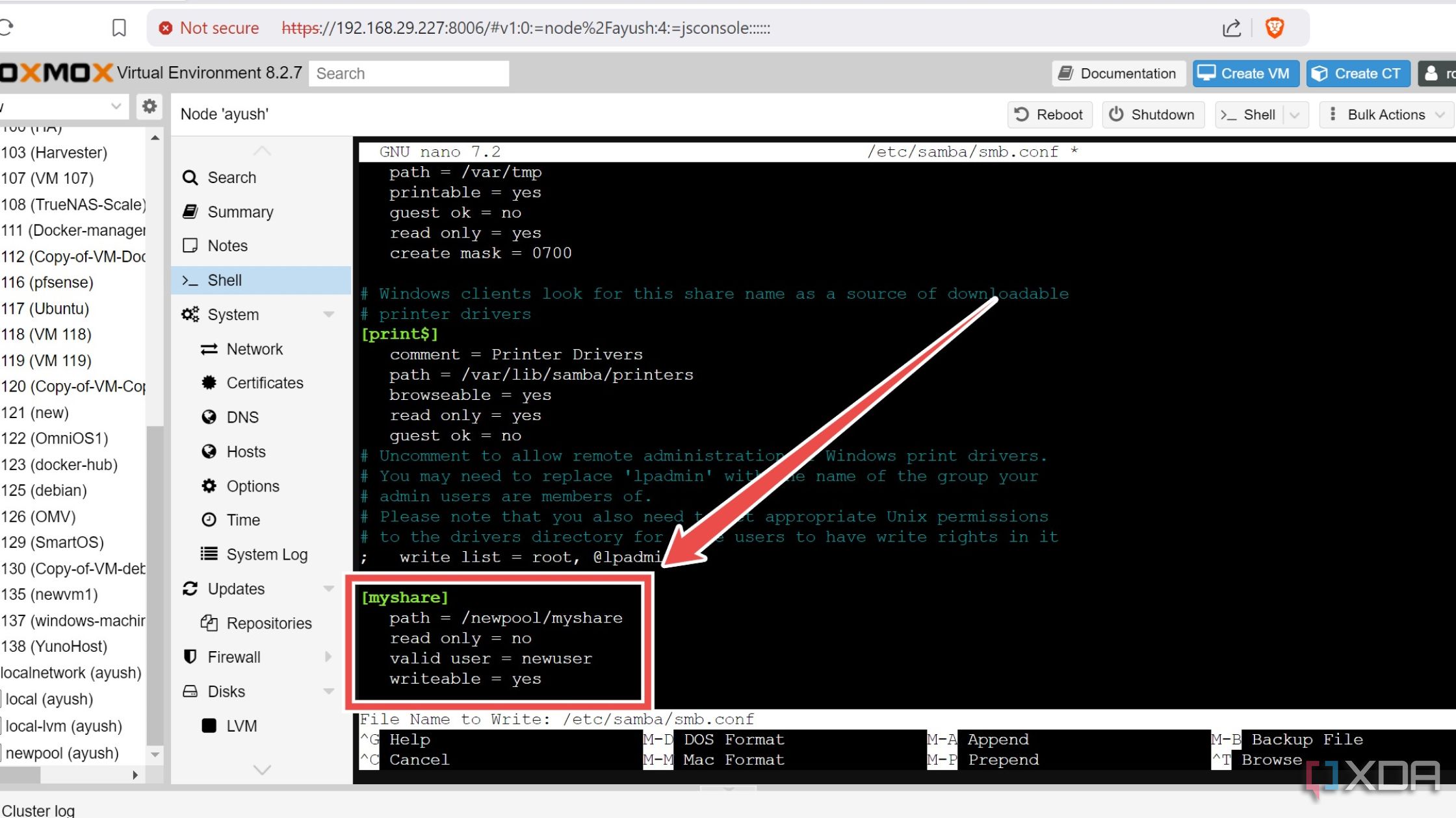 Agregar un nuevo recurso compartido de Samba en el archivo smb.conf