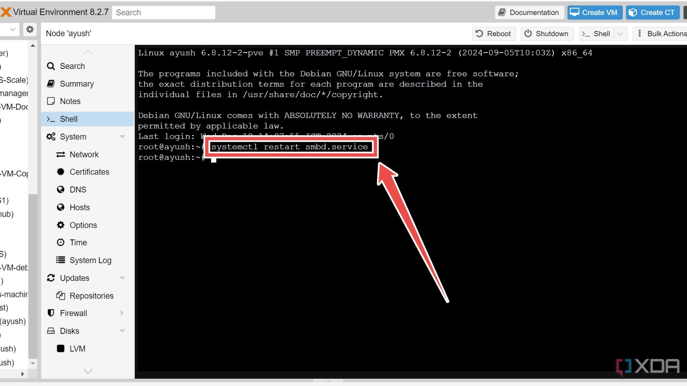 Reiniciando el servicio Samba