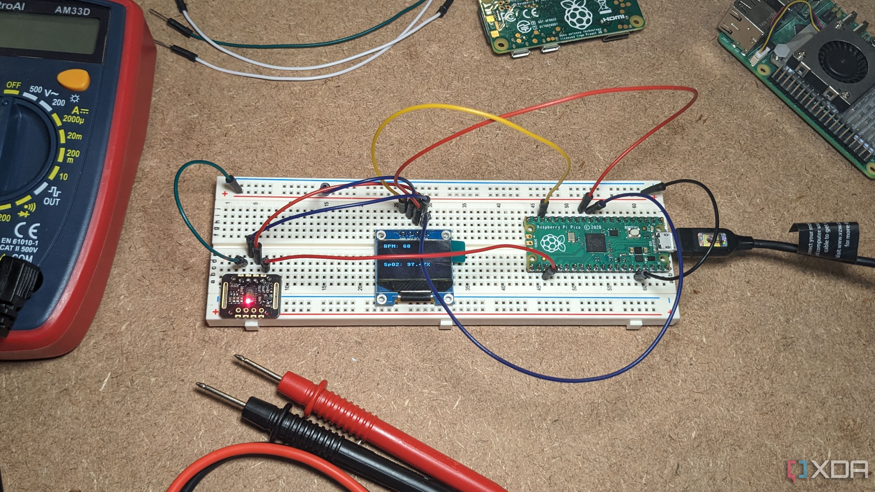 Raspberry Pi Pico y componentes en placa de pruebas