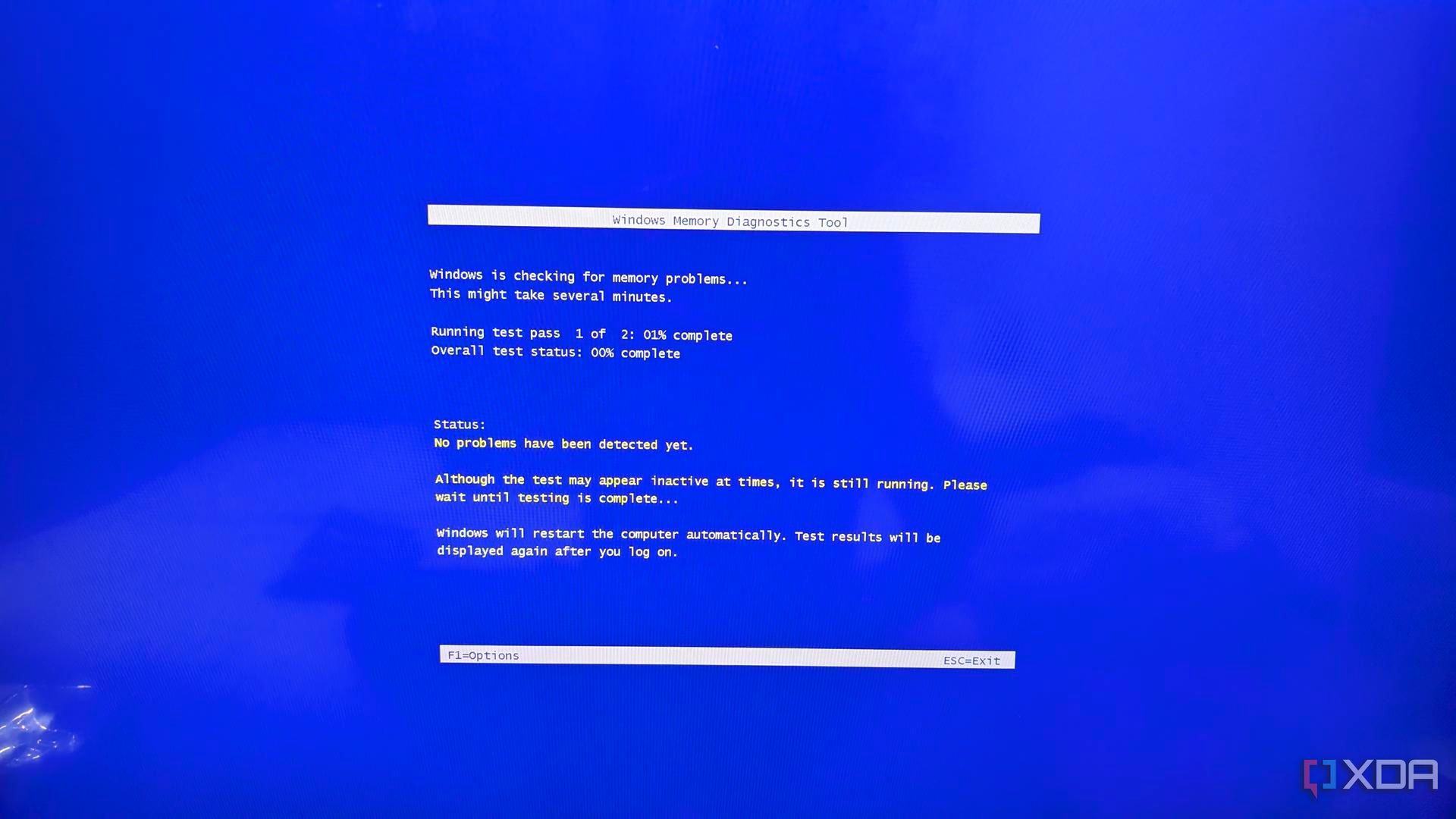 Cualquier imagen que muestre la pantalla de la herramienta de diagnóstico de memoria de Windows ejecutándose