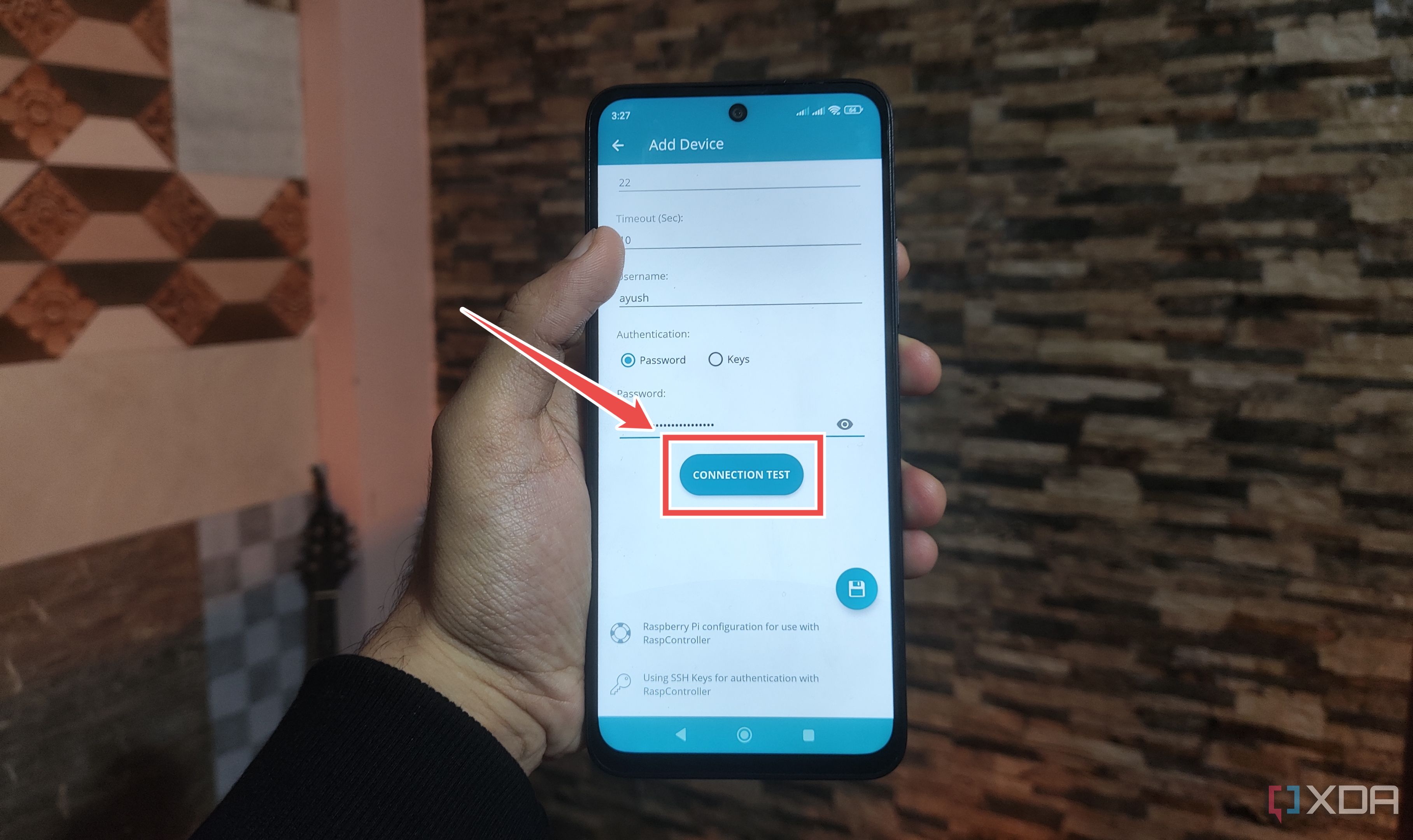 Pressing Connection test in RaspController