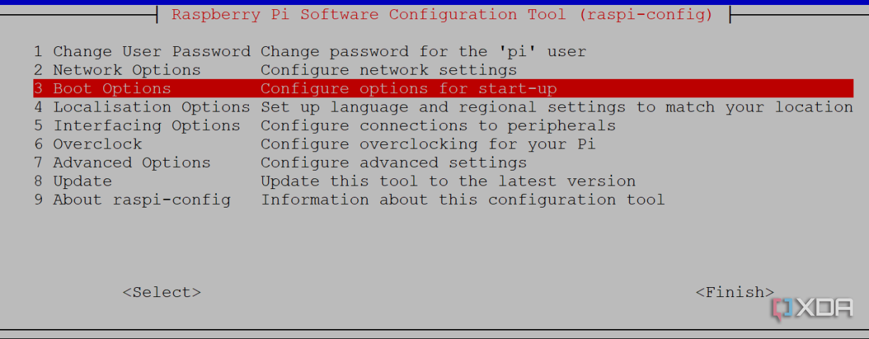 Opciones de arranque de raspi-config