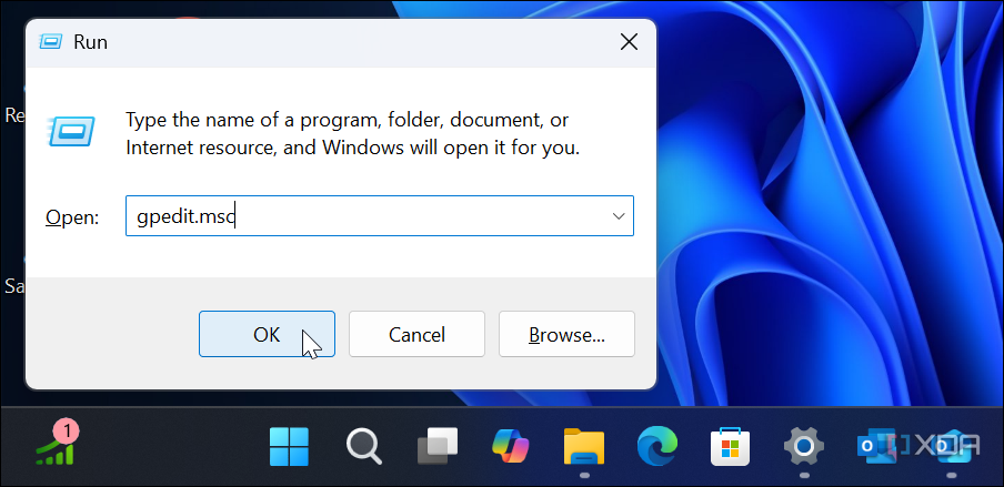 launching Run dialog on Windows to open group policy gpedit