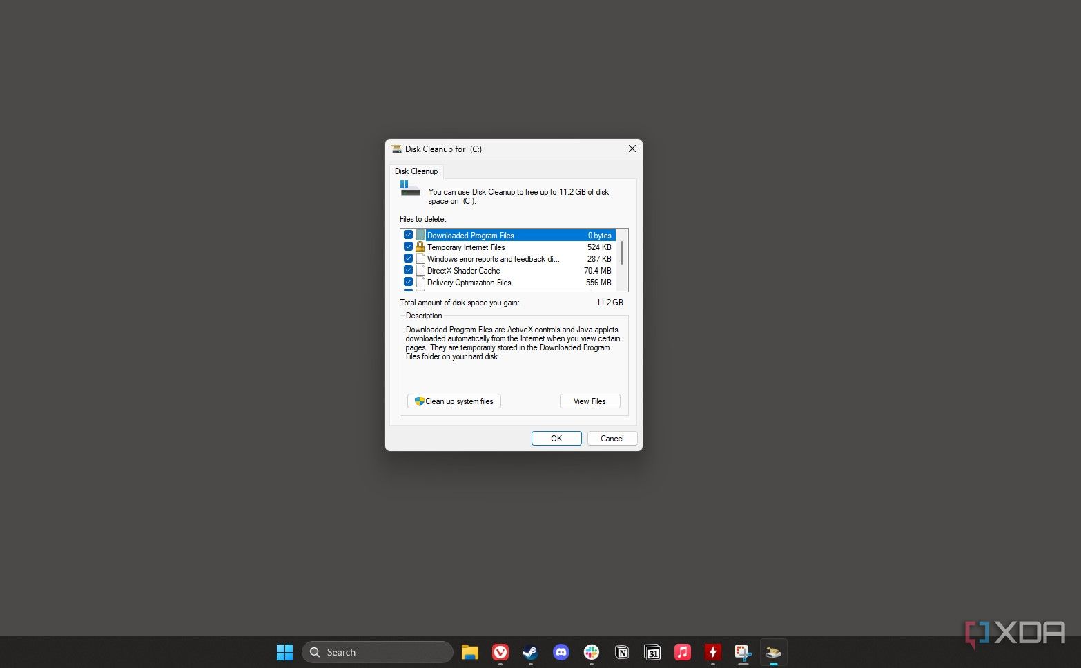 Una captura de pantalla del Liberador de espacio en disco en Windows 11