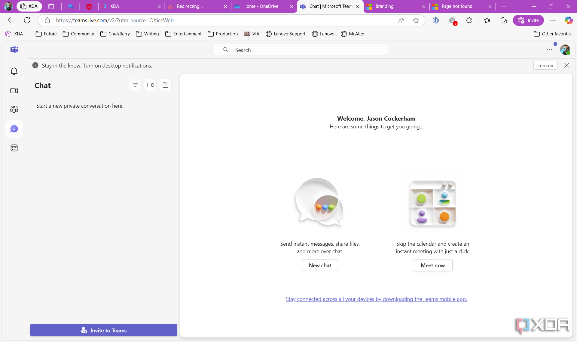 Una captura de pantalla de la web de Microsoft Teams