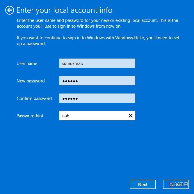 Switch to local account