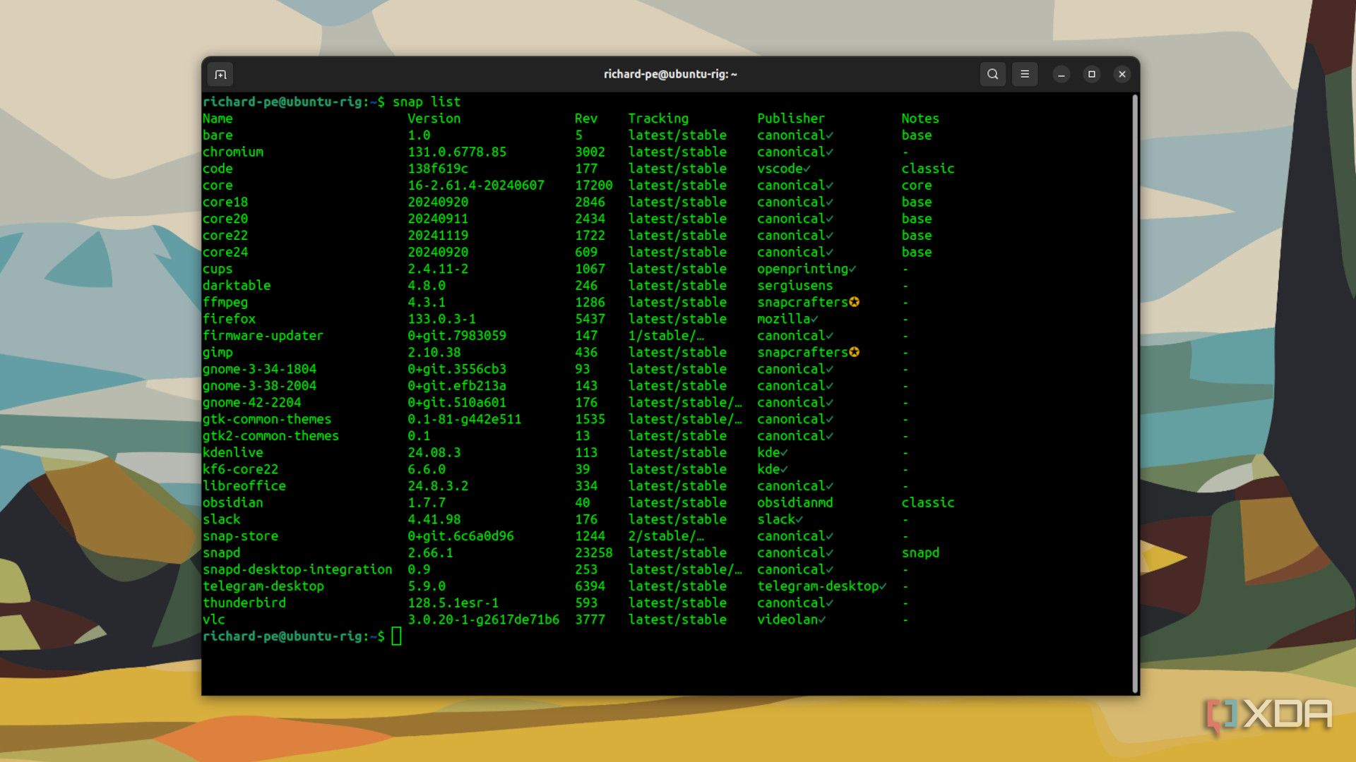 Ubuntu snap list command