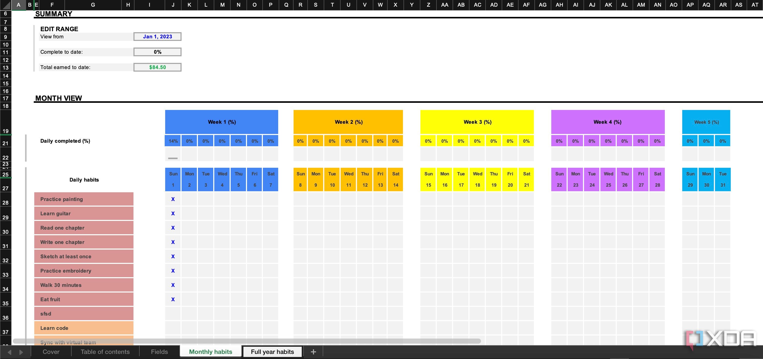 El uso de Excel tiene un rastreador de hábitos