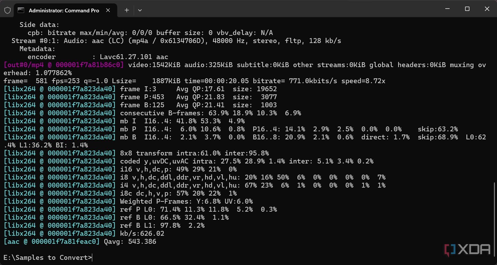 Vídeo convertido de avi a mp4 mediante el símbolo del sistema