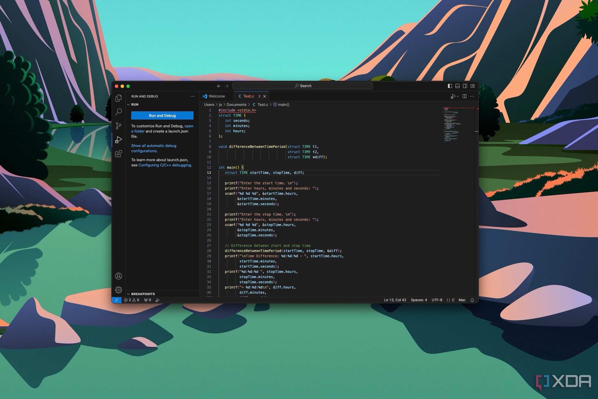 Captura de pantalla de Visual Studio COde ejecutándose en macOS Sequoia