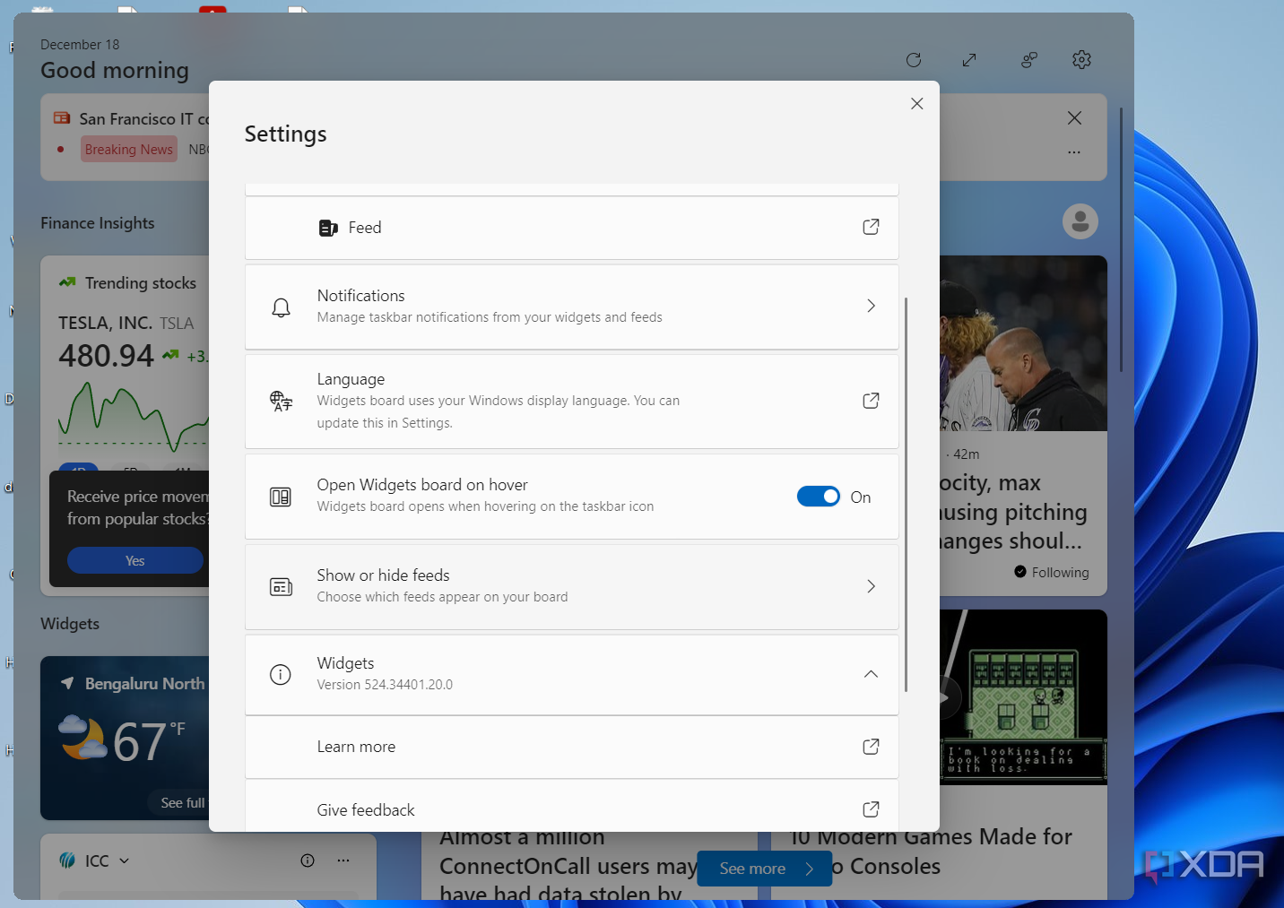 Windows 11 widget settings