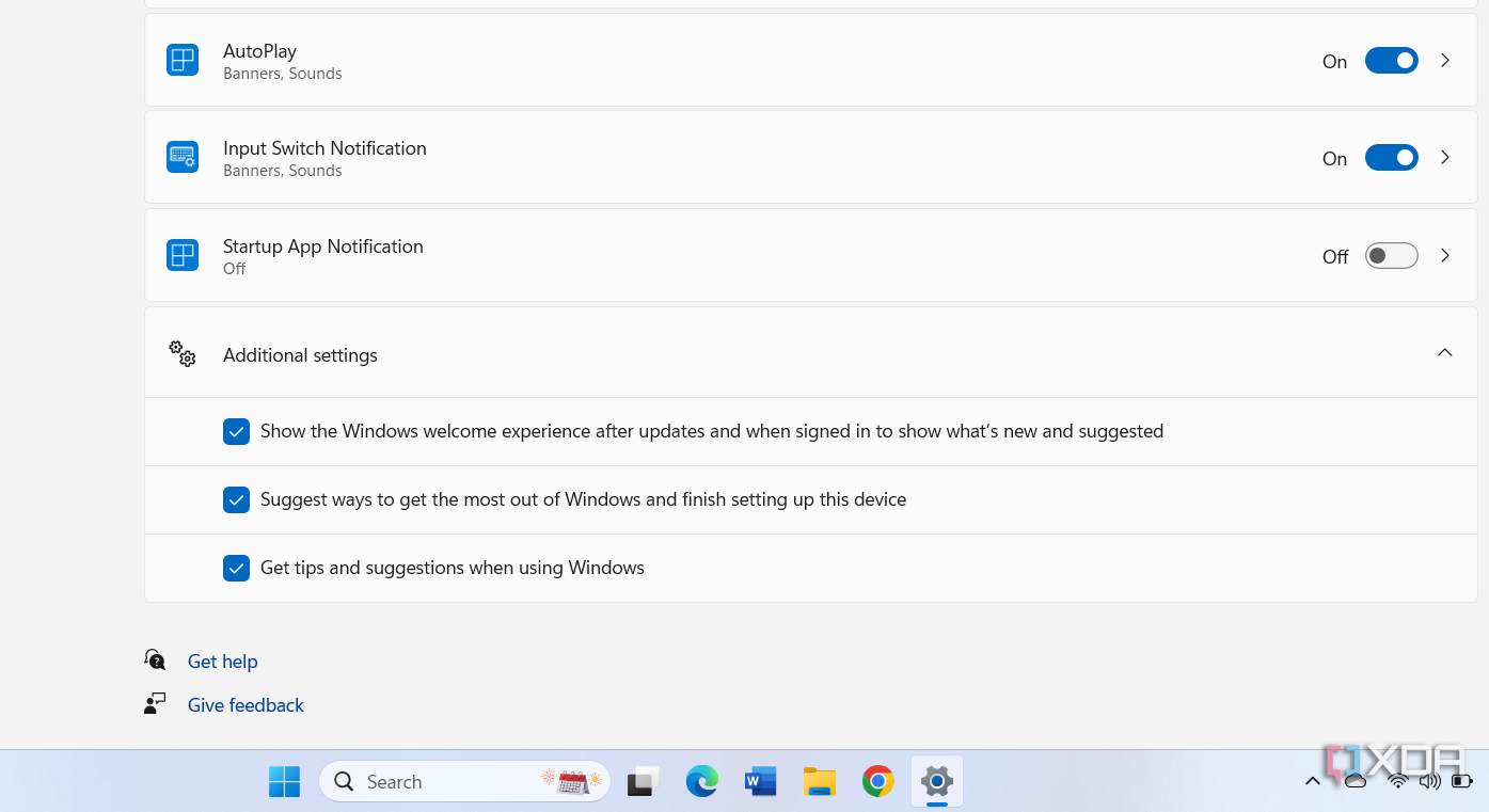 Screenshot showing the option to disable Microsoft notifications on Windows