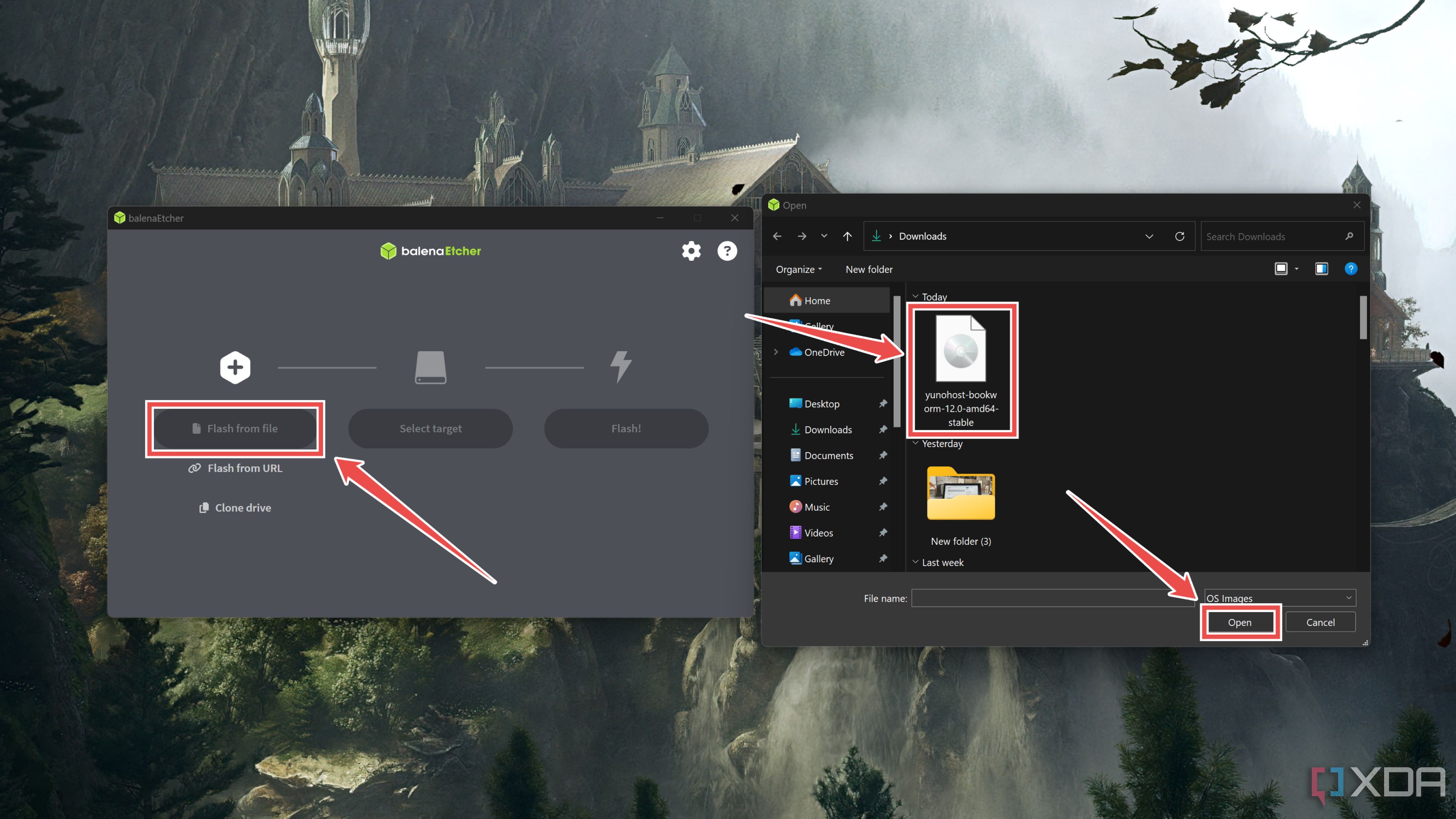 Выбор ISO YunoHost внутри Balena Etcher