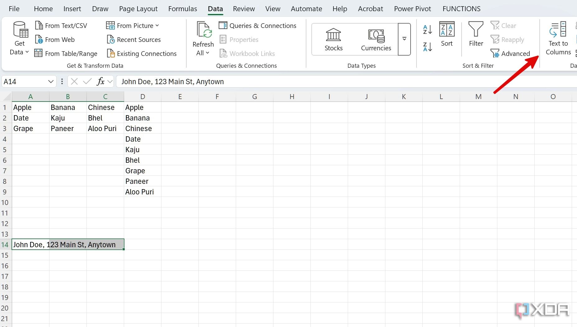 Usar texto en columnas en Excel