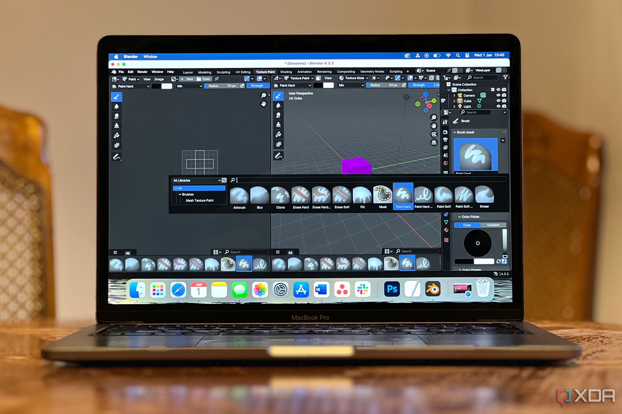 Activos 3D de Blender en una MacBook