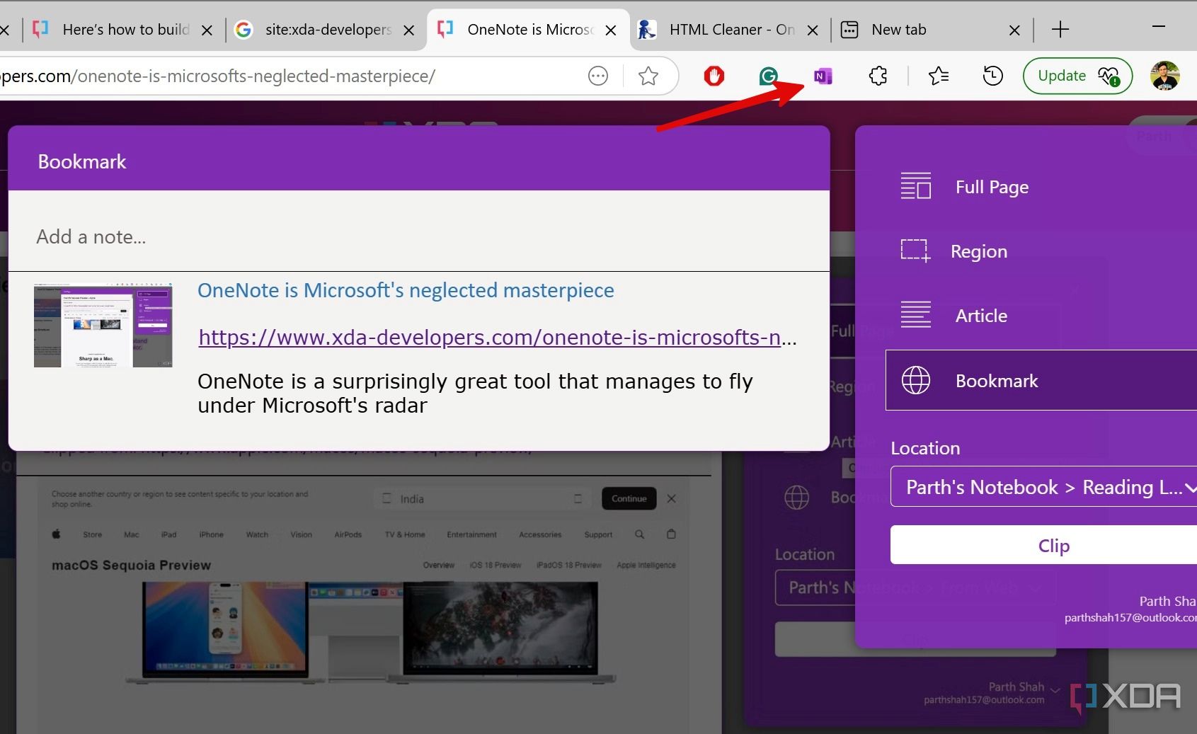 Recortar una página en OneNote