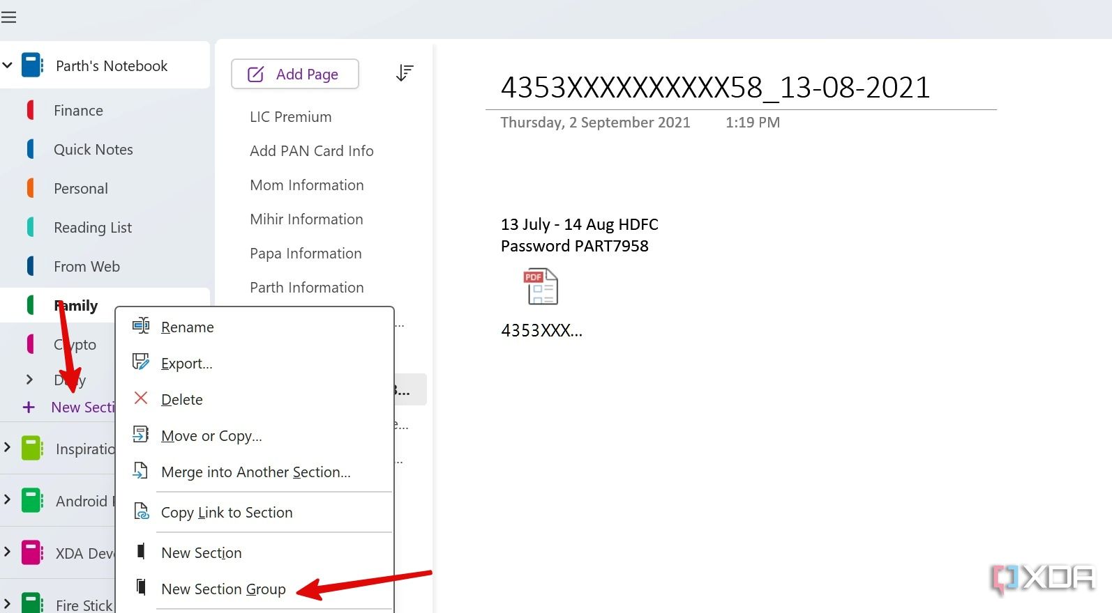 Nuevas secciones en OneNote