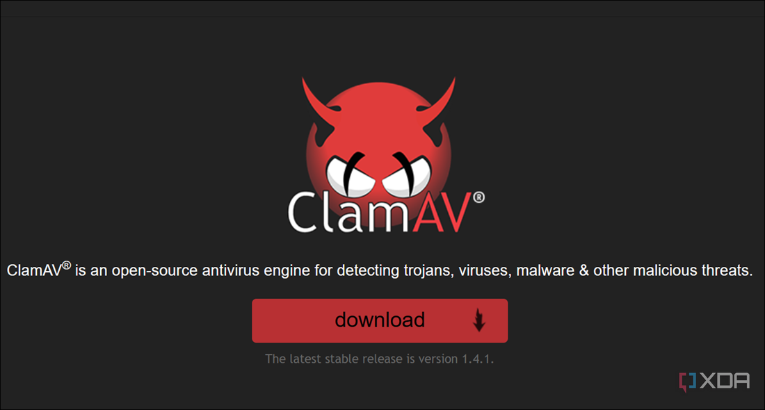 captura de pantalla que muestra el logotipo de clamav en la página de descarga de la aplicación