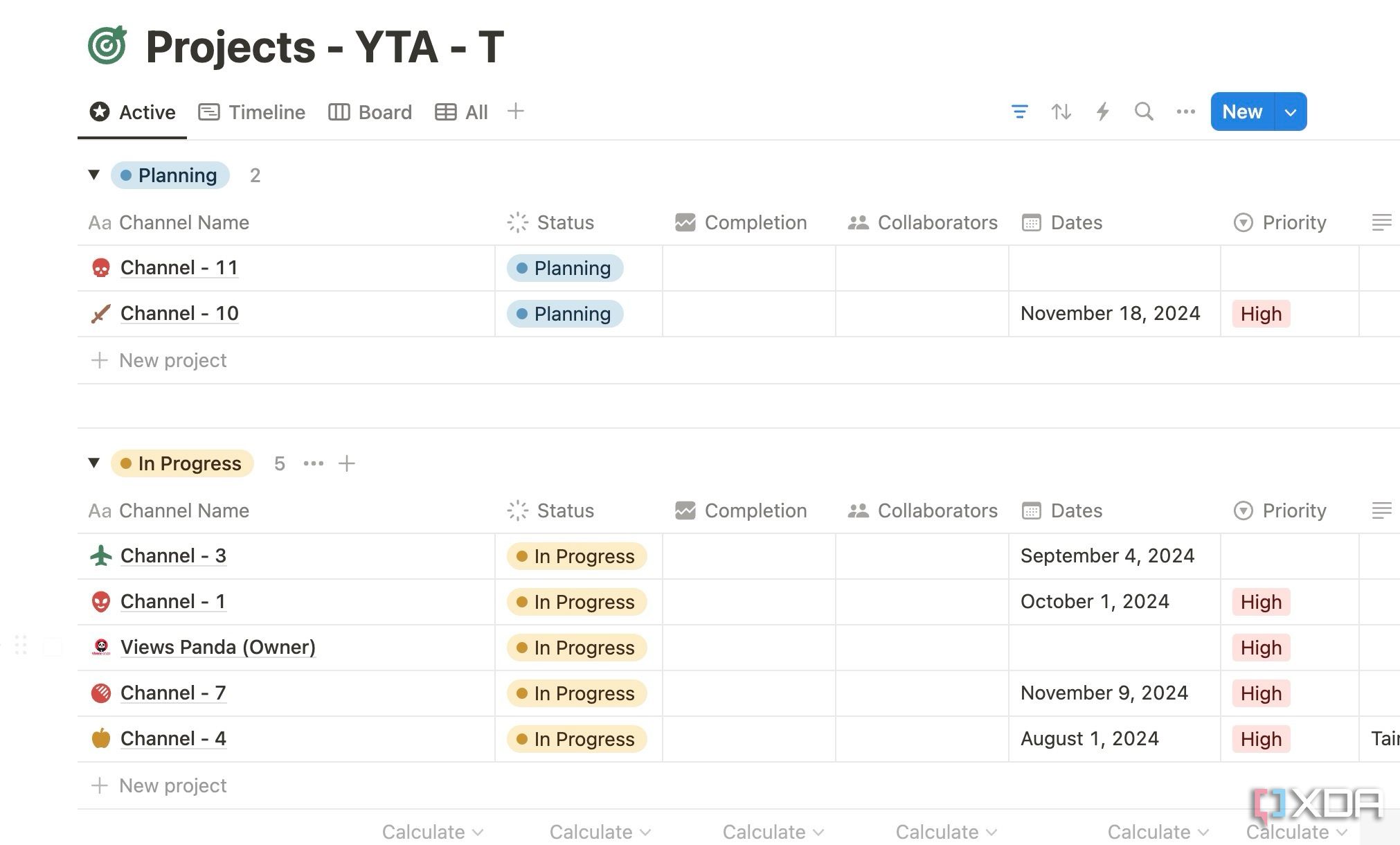 Base de datos de proyectos en Notion