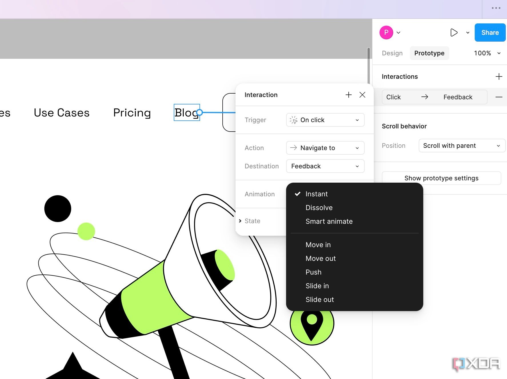 Configuración de animación en Figma